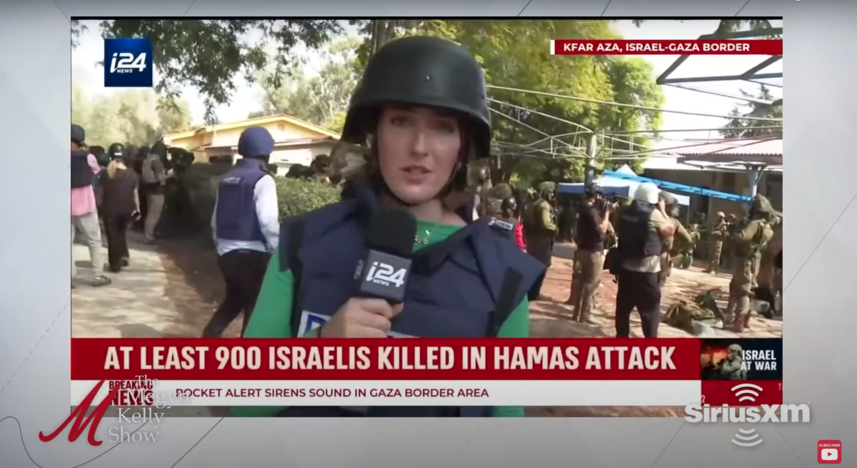 Megyn Kelly showed a clip of reporter talking about mass murder of Israeli civilians (@MegynKelly/YouTube)