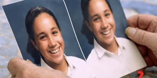 Thomas Markle Sr, Meghan's father, is seen holding two images of his daughter when she was at school