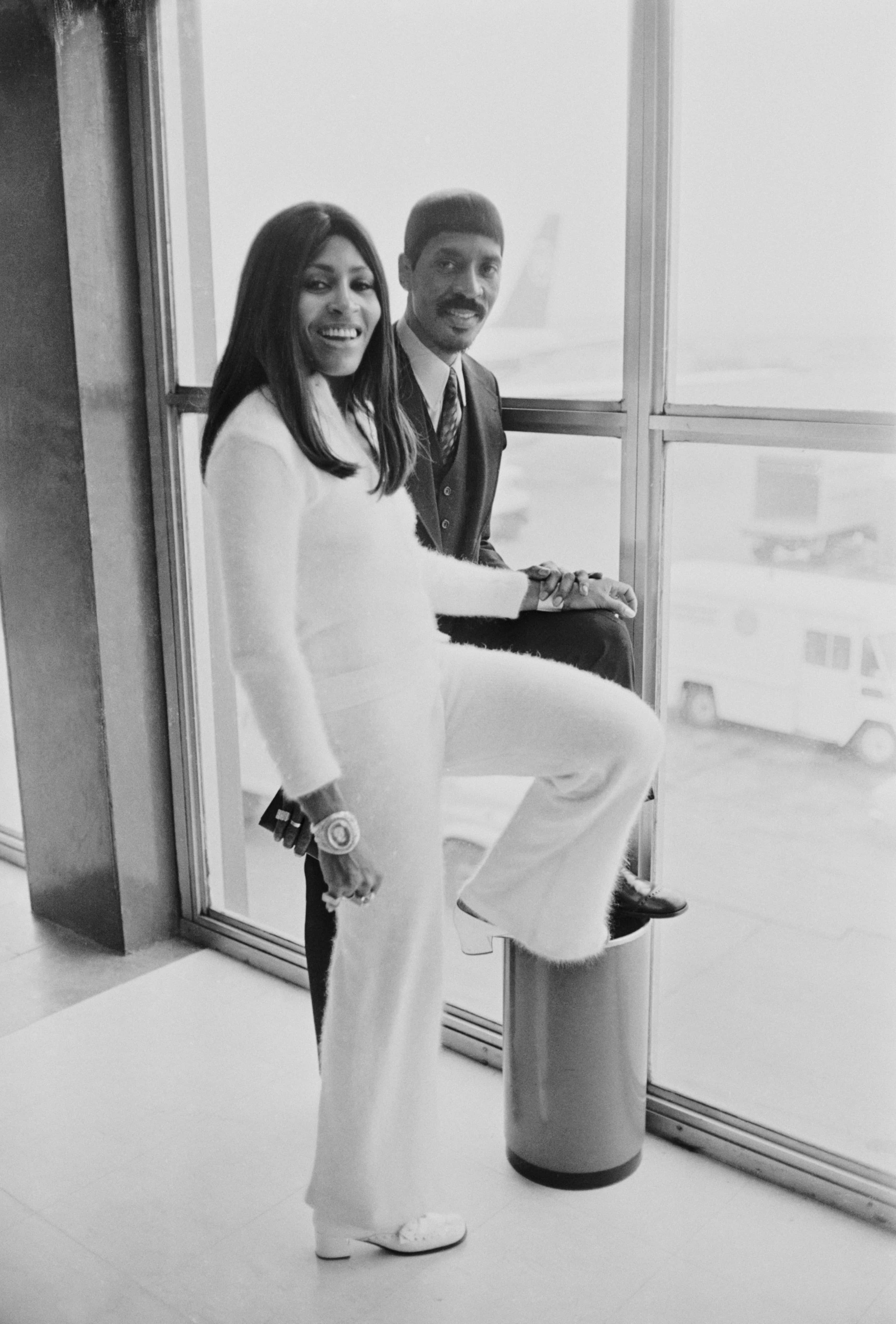 American musician Ike Turner (1931 - 2007) and his wife, singer, dancer, and actress Tina Turner at London Airport on their way to Los Angeles, London, 11th March 1969. (Photo by Len Trievnor/Daily Express/Hulton Archive/Getty Images)