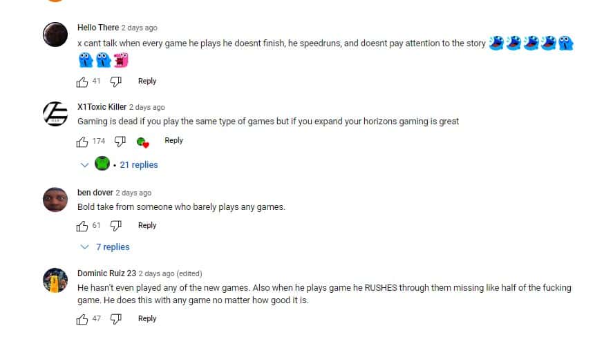 Comments left on xQc (xQc clips/YouTube)