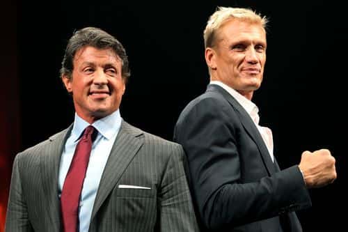 Director and actor Sylvester Stallone (L) and actor Dolph Lundgren pose during the premiere of 'The Expendables' at Shibuya-AX on September 26, 2010 in Tokyo, Japan. The film will open on October 16 in Japan.