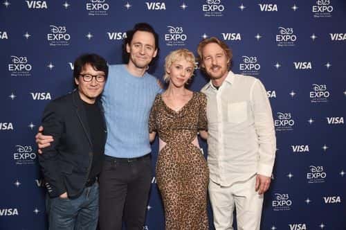 (L-R) Ke Huy Quan, Tom Hiddleston, Owen Wilson, and Sophie Di Martino attend D23 Expo 2022 at Anaheim Convention Center in Anaheim, California on September 10, 2022.