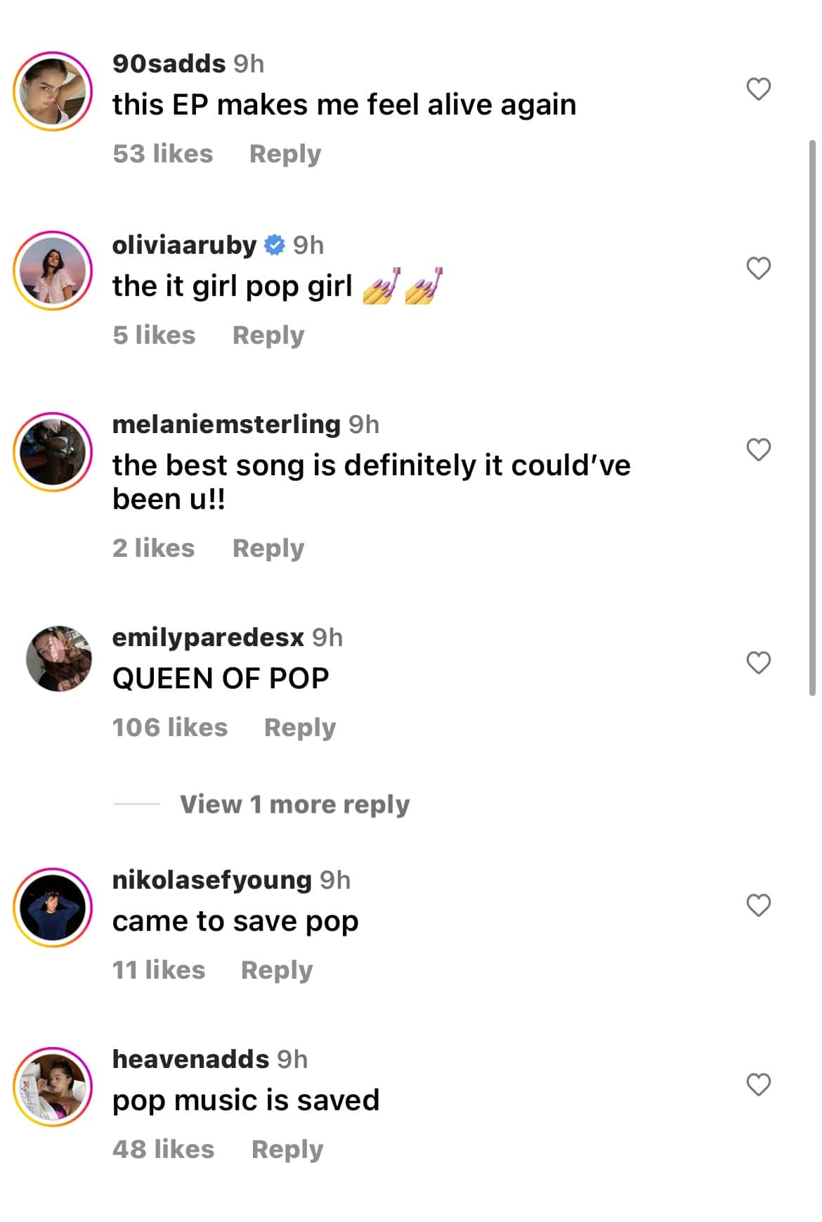 Comment section from Rae's Instagram (@addisonrae/Instagram)