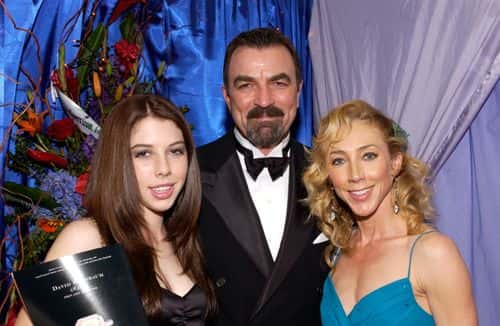 PASADENA, CA - JANUARY 9:  Tom Selleck (center), daugher Hannah and wife Jillie Mack are seen at the