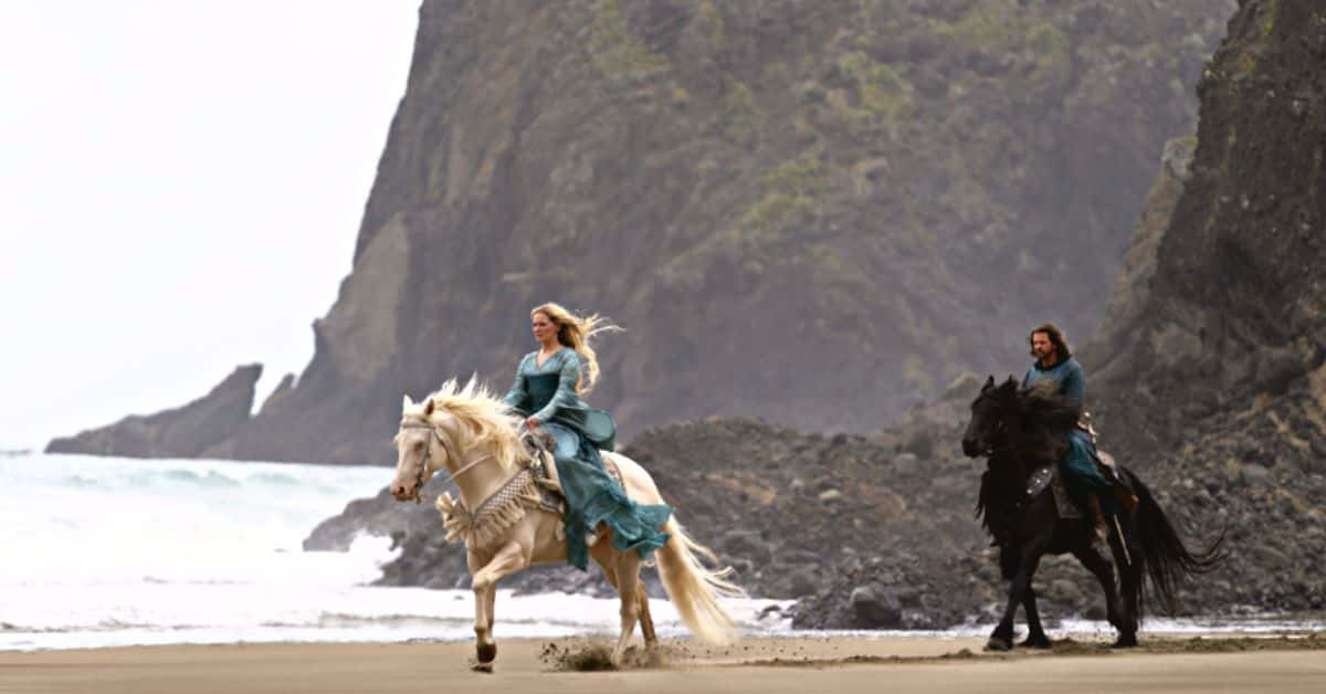 Lloyd Owen and Morfydd Clark in The Lord of the Rings: The Rings of Power (IMDb)