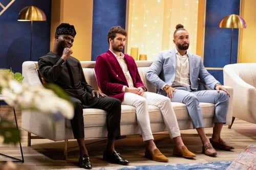 Sikiru 'SK' Alagbada, Cole Barnett and Bartise Bowden in 'Love Is Blind' Season 3 Reunion (Netflix)