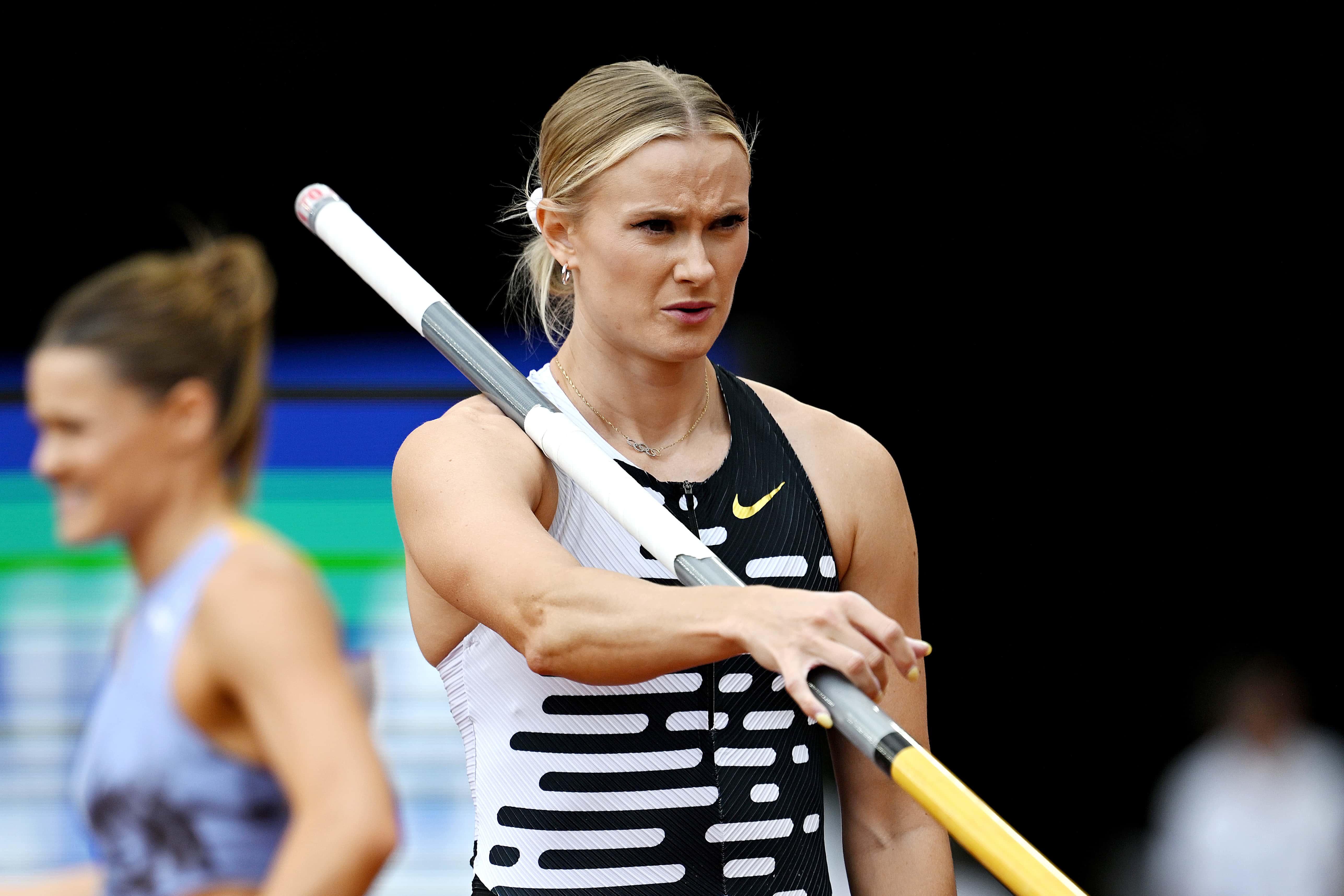 LONDON, ENGLAND - JULY 23: Katie Moon of Team United States prepares for a jump in the Women's Pole Vault during the London Athletics Meet, part of the 2023 Diamond League series at London Stadium on July 23, 2023 in London, England. (Photo by Shaun Botterill/Getty Images)