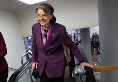 U.S. Sen. Dianne Feinstein (D-CA) makes her way to the Senate chambers at the U.S. Capitol on February 16, 2023 in Washington, DC. The Senate is holding its final votes of the week before the President's Day recess.