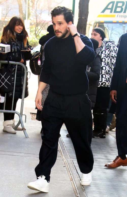 Kit Harington looks cool in navy as he promotes his new horror/thriller 'Baby Ruby' in NYC (Backgrid)