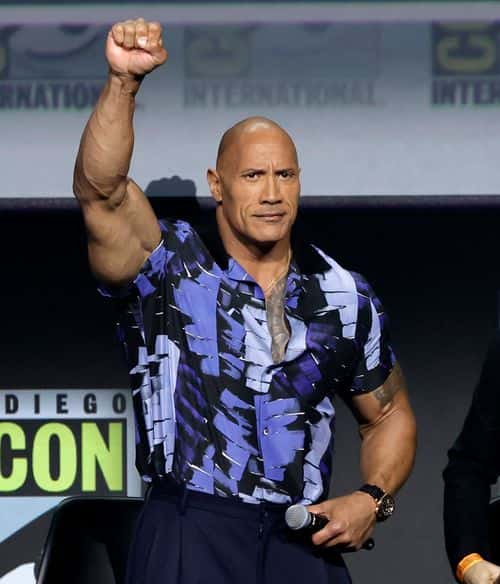 Dwayne Johnson speaks onstage at the Warner Bros. theatrical session with 