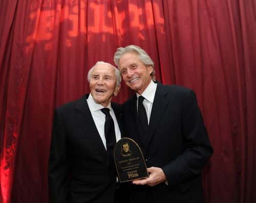 Actor Kirk Douglas (L) and actor Michael Douglas attend SBIFF's 2011 Kirk Douglas Award for Excellence In Film honoring Michael Douglas at the Biltmore Four Seasons on October 13, 2011 in Santa Barbara, California.