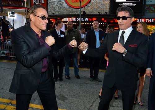 Actor Jean-Claude Van Damme and Actor/Writer/Director Sylvester Stallone arrive at Lionsgate Films' 
