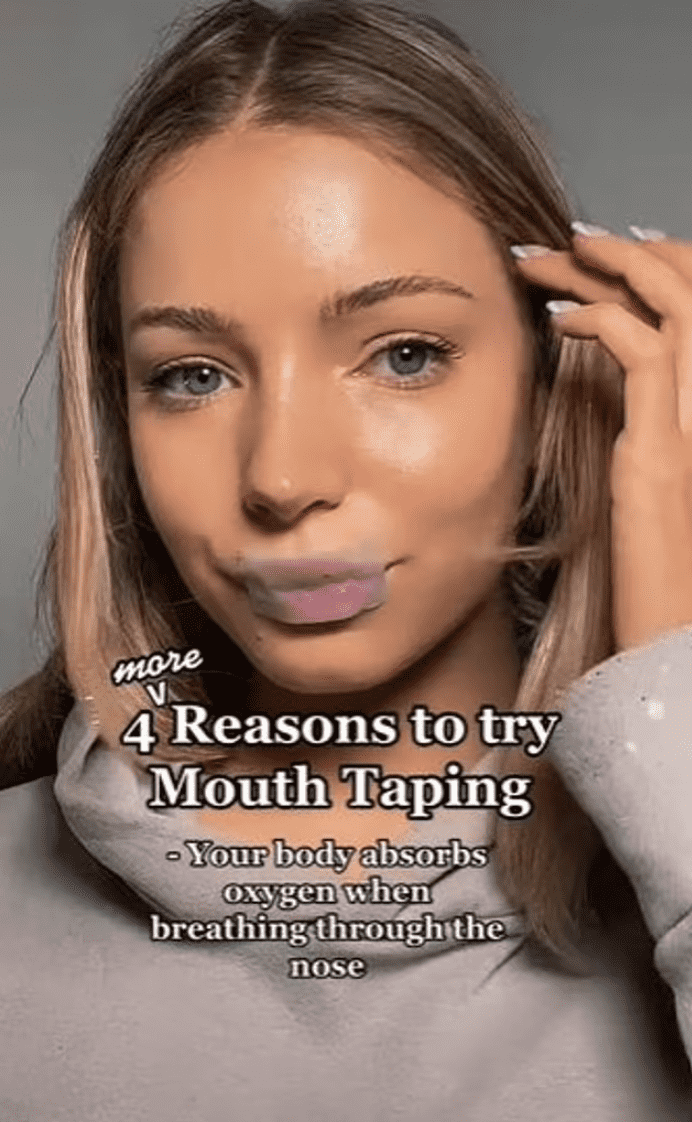 A new TikTok trend has people covering their mouths before sleeping so that they breathe through their noses. (TikTok/@isabelle.lux)