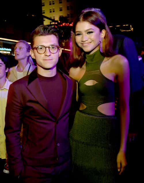 Tom Holland (L) and Zendaya pose at the after party for the premiere of Sony Pictures' 