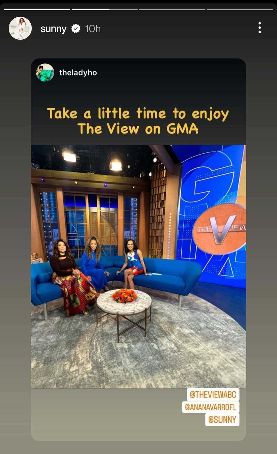 Sunny Hostin reposted a snap of her and Ana Navarro at 'GMA' (Instagram/@sunny)