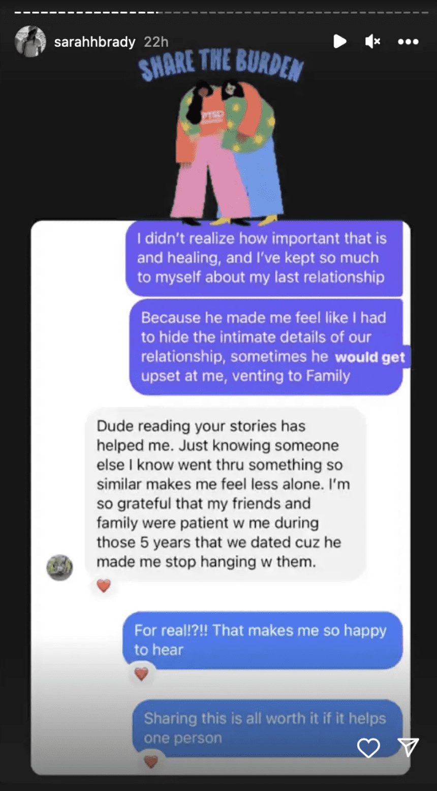 A conversation which Brady posted on her Instagram story (@sarahhbrady/Instagram)