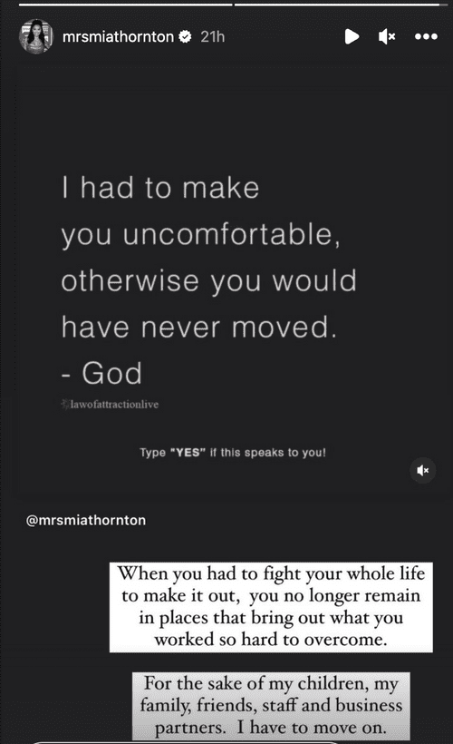 Mia Thornton wrote she needs to