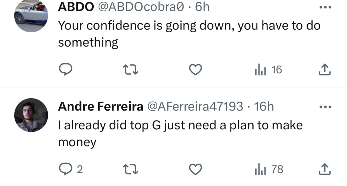 Comments on Andrew Tate's Tweet (@realworld/Twitter)