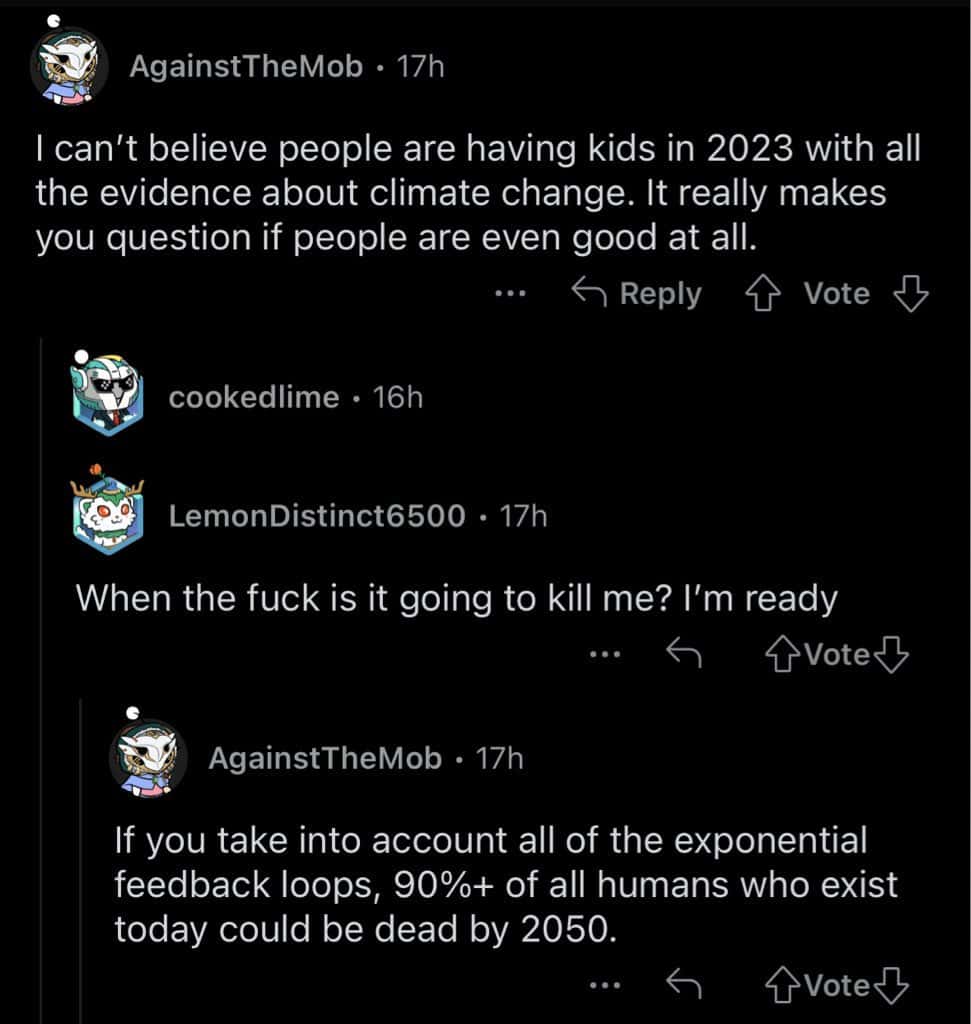 Some of the comments on Reddit (r/antinatalism/Reddit)