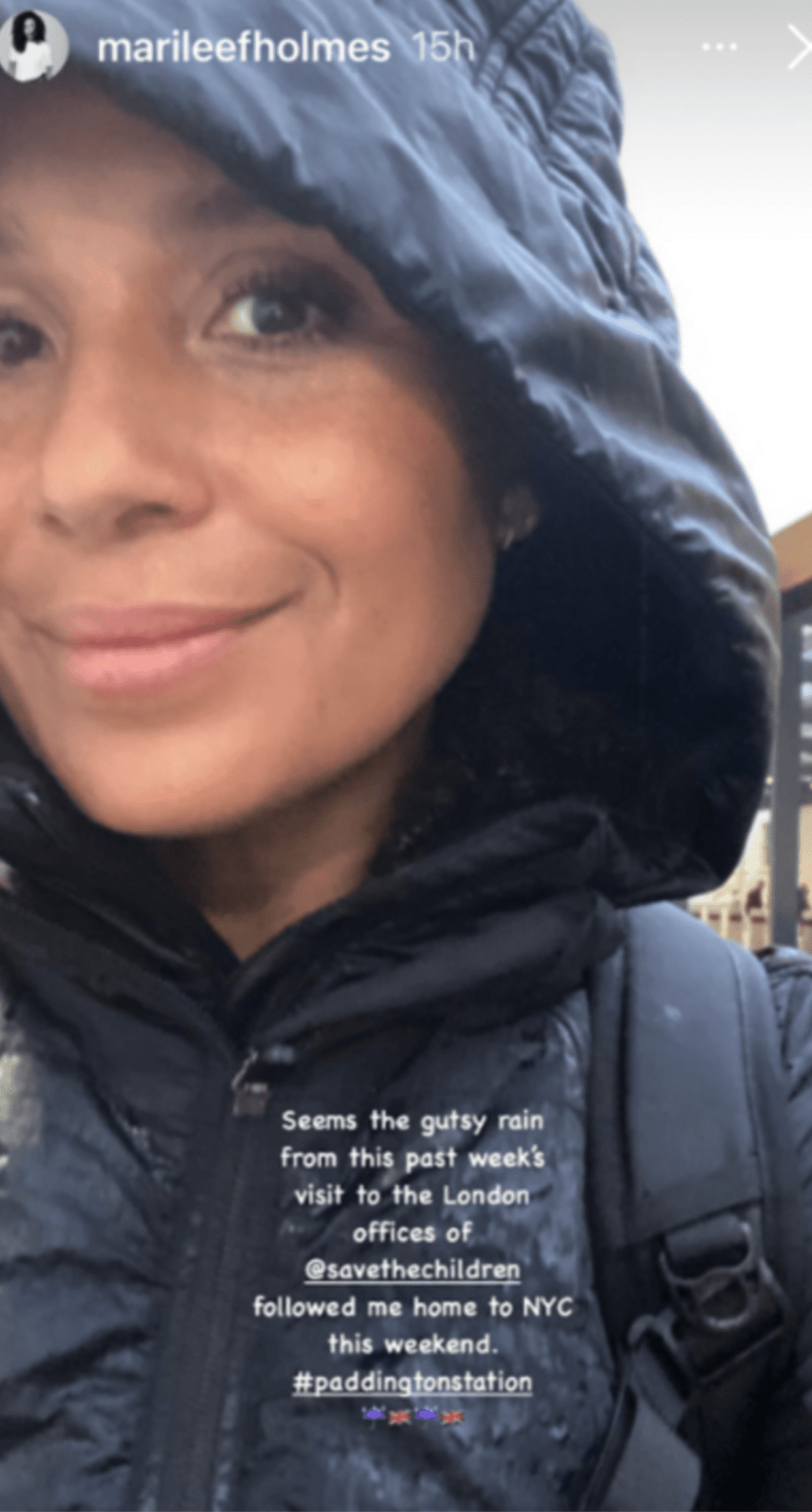 Marilee Fiebig was in London to visit the Save The Children offices and is now back in New York City (@marileefholmes/Instagram)