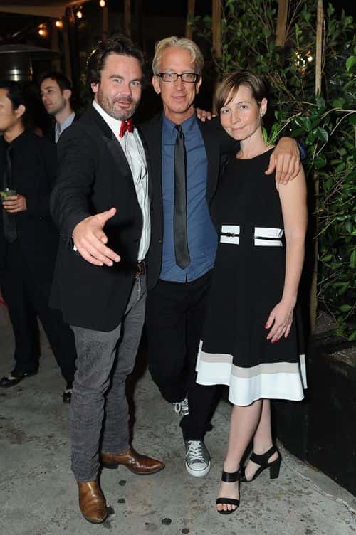 (L-R) Mickey Gooch Jr., Andy Dick and Lina Sved attend the official wrap party for