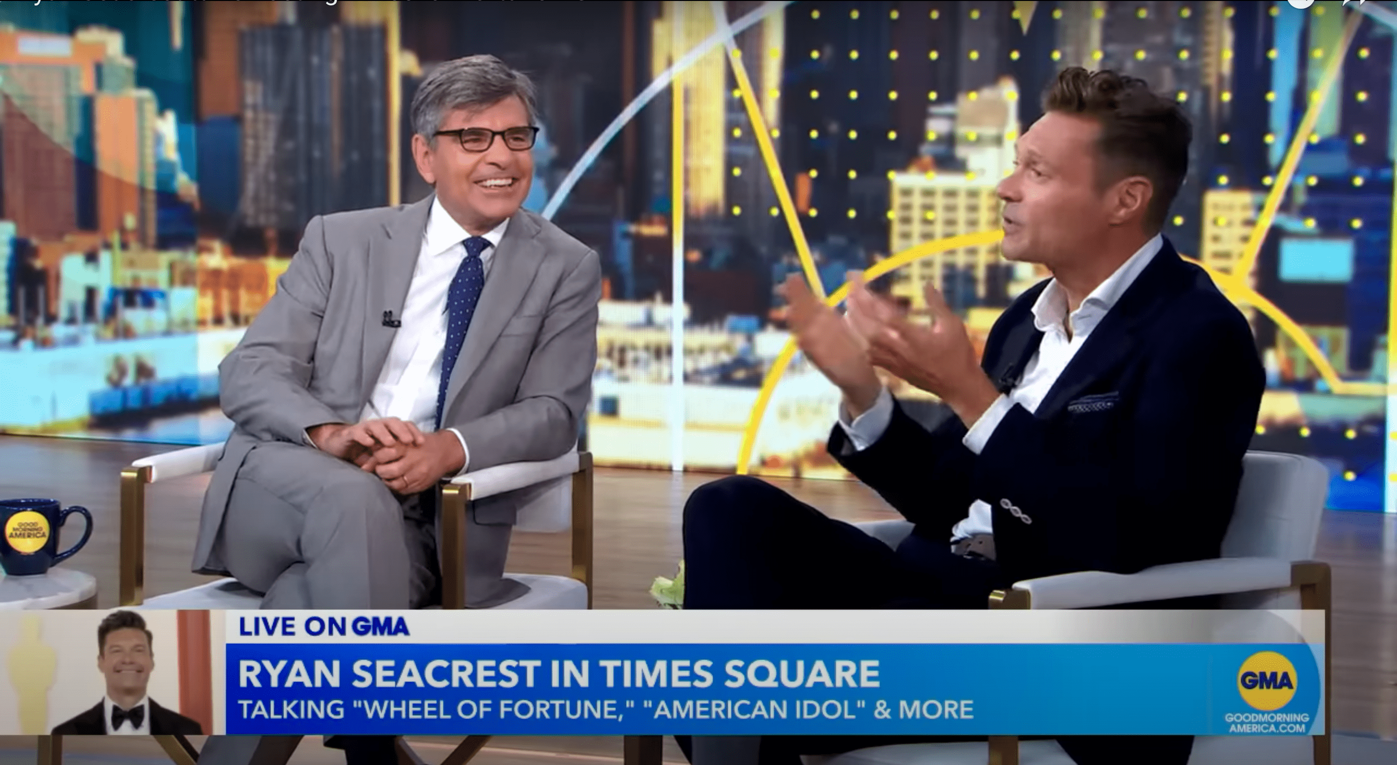 George Stephanopoulos poked fun at Ryan Seacrest after actor revaled he usually sleeps in a lot (@GMA/YouTube)