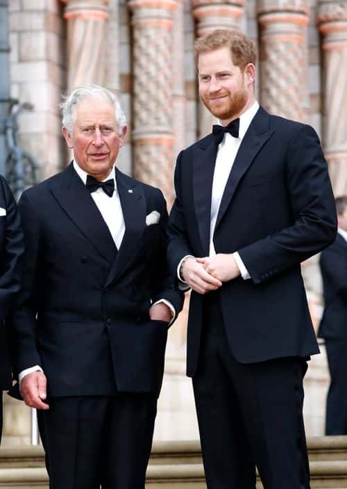Prince Charles, Prince of Wales and Prince Harry, Duke of Sussex attend the