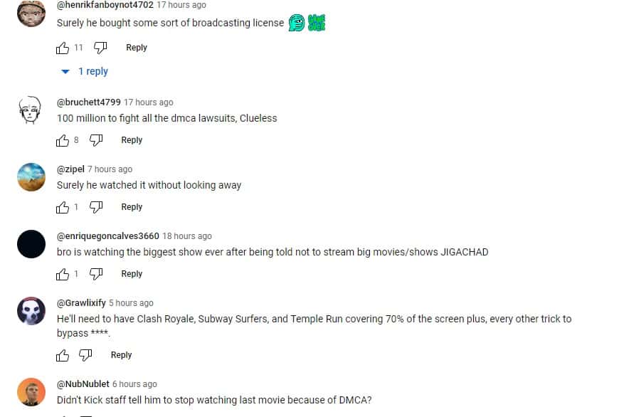 Comments left on xQc (xQc clips/YouTube)