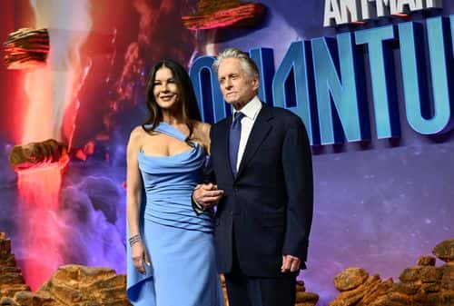 Catherine Zeta-Jones and Michael Douglas attend the UK Gala Screening of Marvel's Ant-Man and the Wasp: Quantumania, at BFI IMAX Waterloo on February 16, 2023 in London, England.