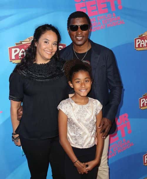 Singer Babyface, wife Nicole Pantenburg and daughter Peyton Nicole Edmonds attend a celebration of the Los Angeles engagement of