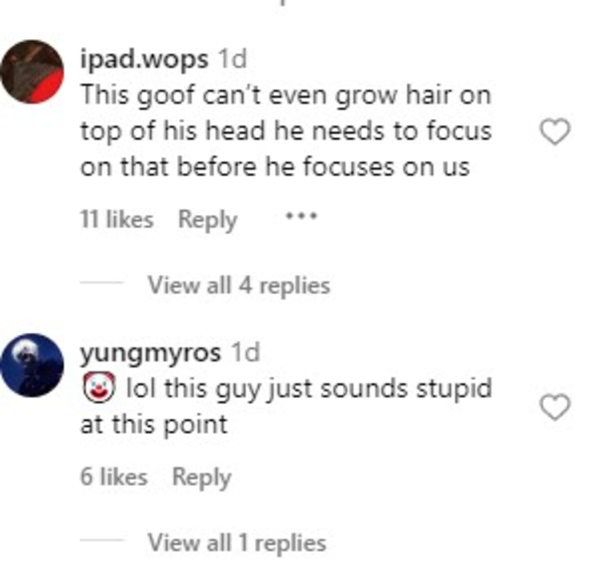 Comments on Andrew Tate (@keep6ixsolid/Instagram)