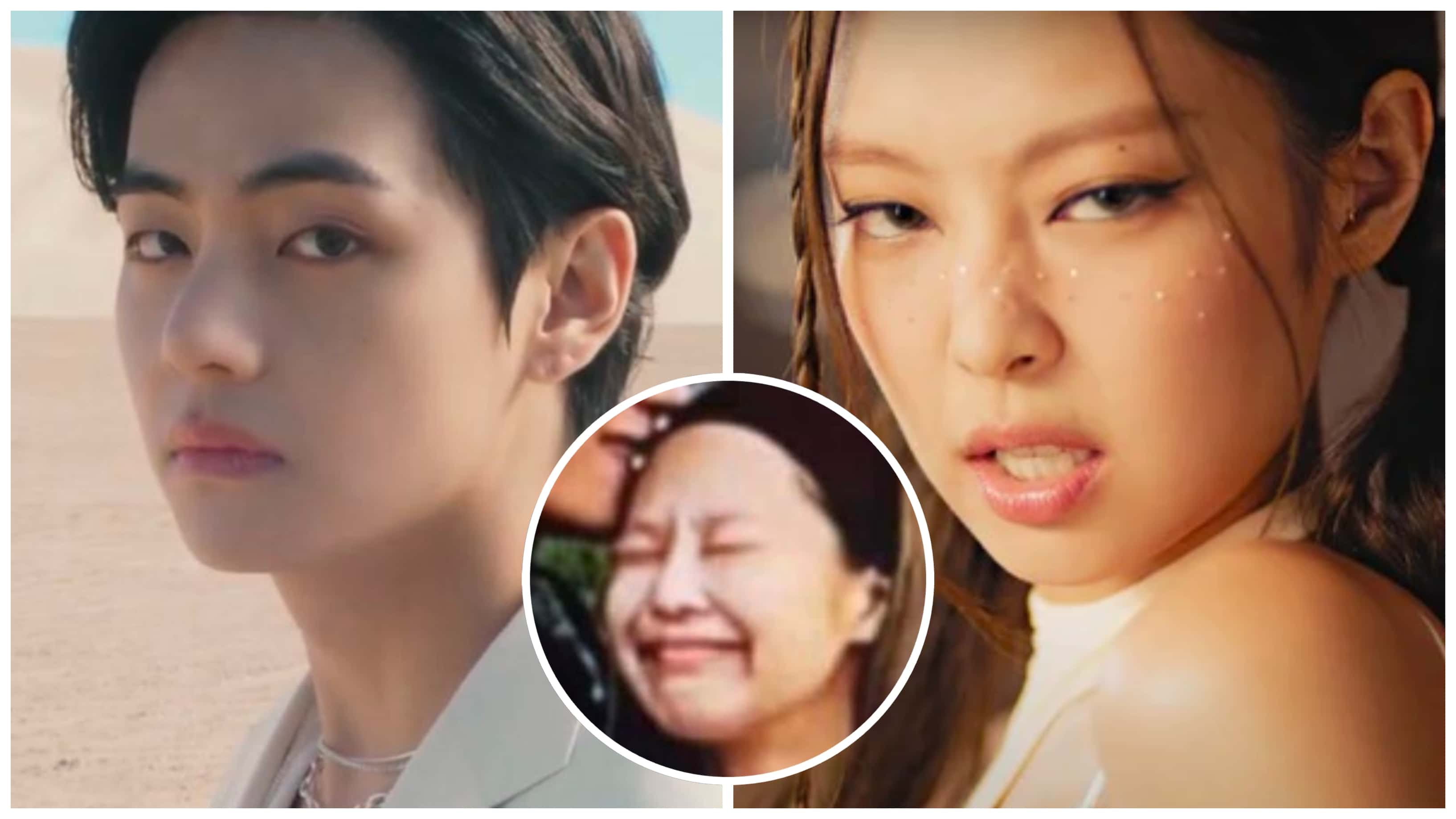 Fans are tired of the rumor as more alleged photos featuring BTS V and Blackpink Jennie posing as a couple release (HYBE LABELS, BLACKPINK/YouTube; @theh0ttea/Twitter)