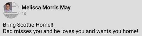 Scottie Morris' aunt Melissa Morris May shared an emotional post on Facebook pleading him to come home (Melissa Morris May)