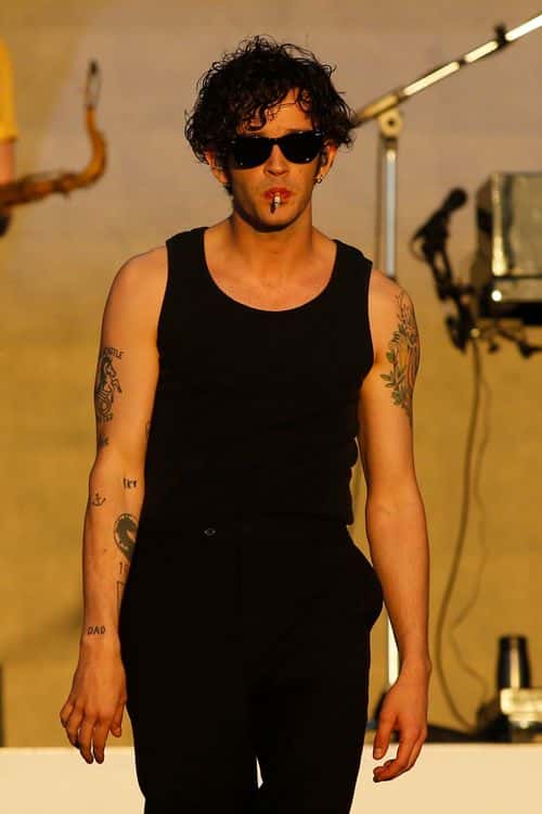 Matty Healy of The 1975 performs during the closing day of Lollapalooza Chile 2023 at Parque Cerrillos on March 19, 2023 in Santiago, Chile.