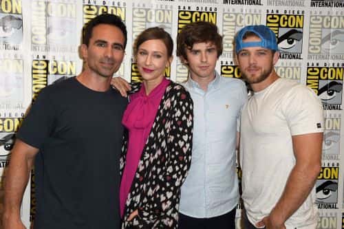 (L-R) Actor Nestor Carbonell, Vera Farmiga, Freddie Highmore and Max Thieriot attend the