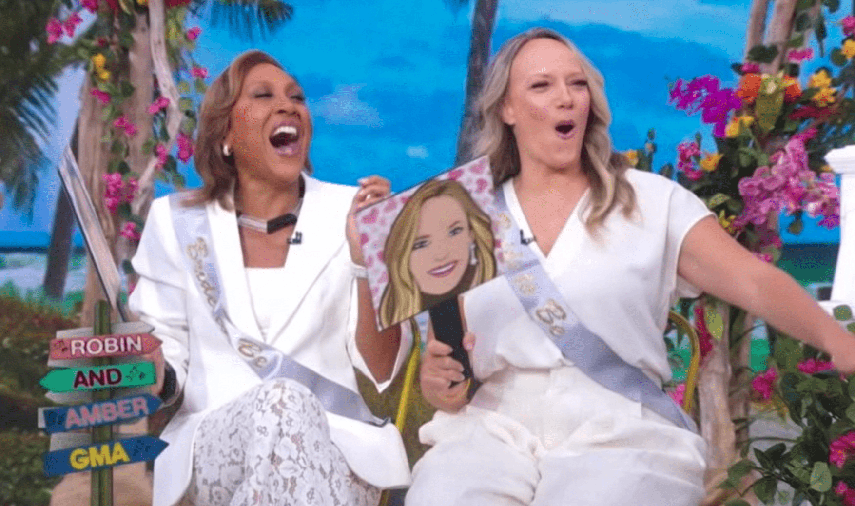 Robin Roberts and partner Amber Laign enjoyed Michael Strahan's antics on 'GMA' (ABC)