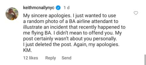 Keith McNally apologised to Toyn on her Instagram post. (ellietoyn/Instagram)