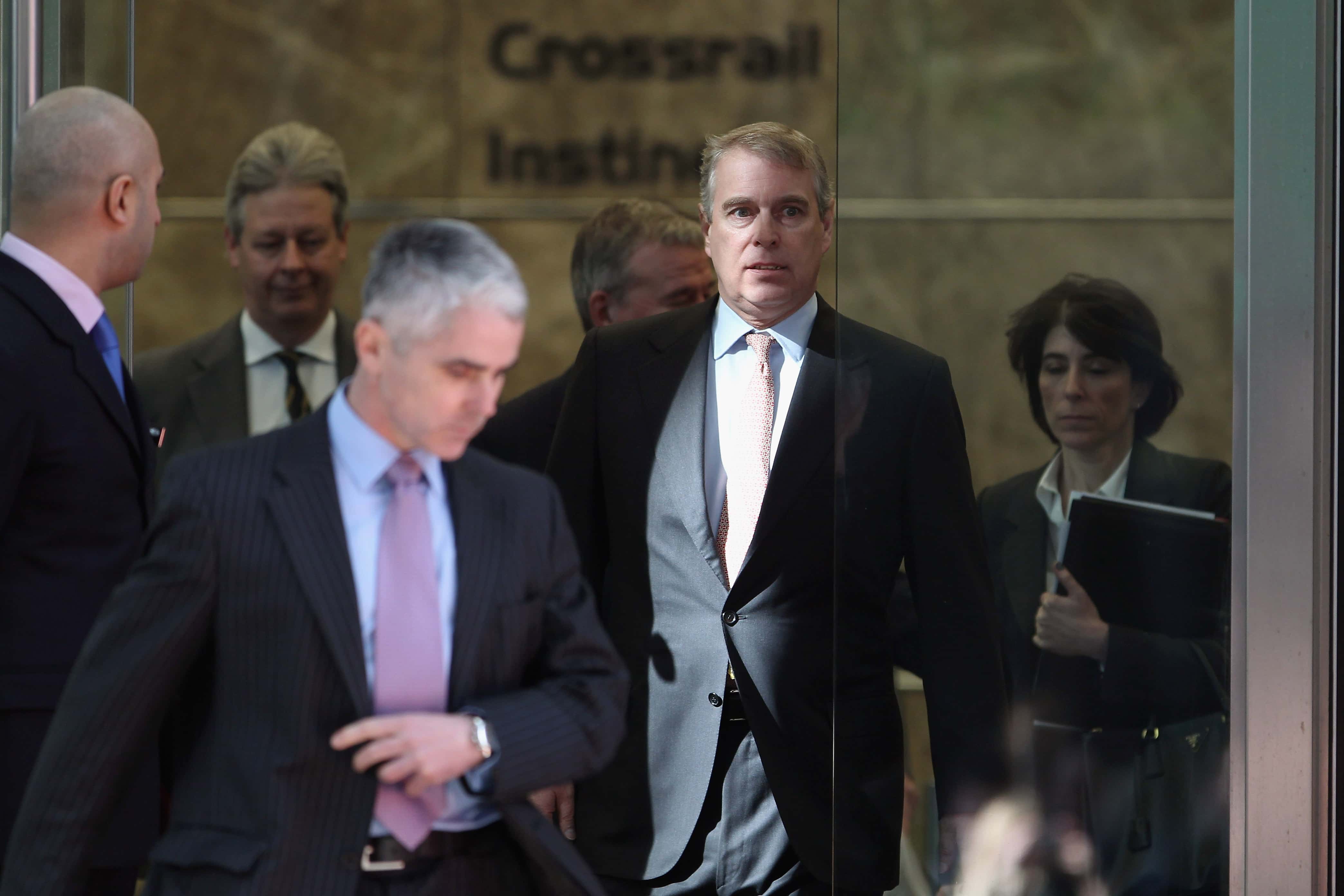 LONDON, ENGLAND - MARCH 07: Prince Andrew, Duke of York (2nd R) leaves the headquarters of Crossrail at Canary Wharf on March 7, 2011 in London, England. Prince Andrew is under increasing pressure after a series of damaging revelations about him surfaced, including criticism over his friendship with convicted sex offender Jeffrey Epstein, an American financier. (Photo by Dan Kitwood/Getty Images)

