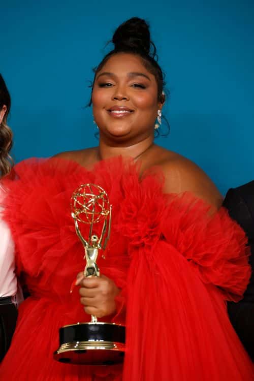 LOS ANGELES, CALIFORNIA - SEPTEMBER 12: Lizzo, winner of the Outstanding Competition Program award for ‘Lizzo's Watch Out for the Big Grrrls,’ poses in the press room during the 74th Primetime Emmys at Microsoft Theater on September 12, 2022 in Los Angeles, California. (Photo by Frazer Harrison/Getty Images)