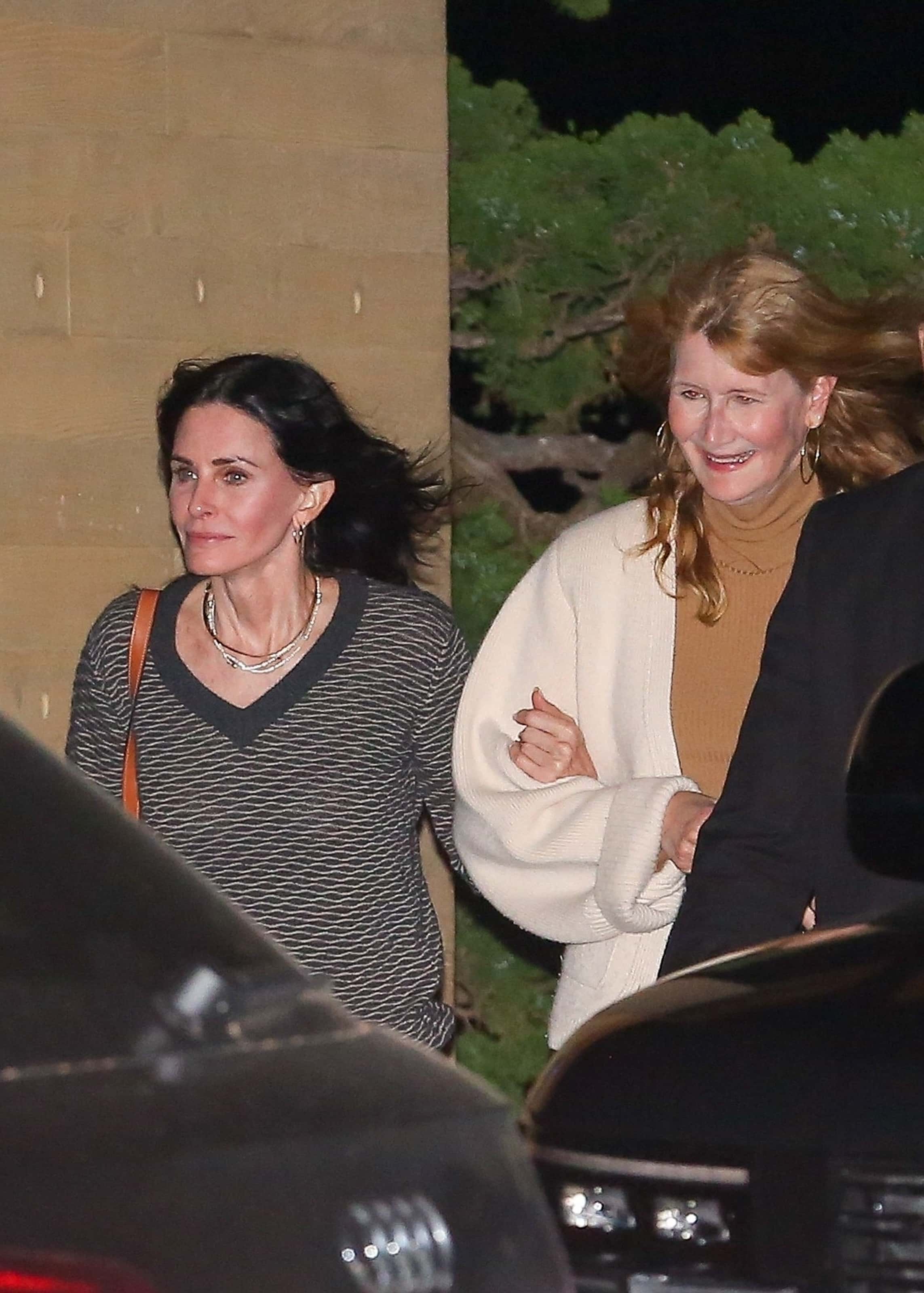 Courteney Cox and Laura Dern were seen leaving the celebrity-favorite restaurant Nobu in Malibu, arm in arm (Backgrid)