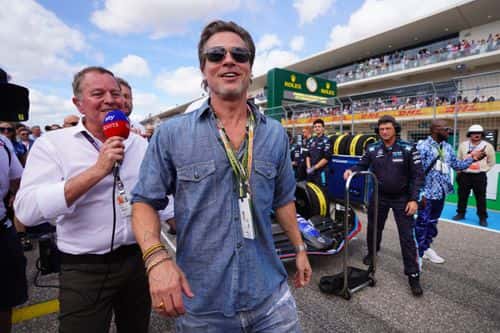 Brad Pitt visits Williams Racing during the Formula 1 United States Grand Prix at Circuit of The Americas on October 23, 2022 in Austin, Texas.