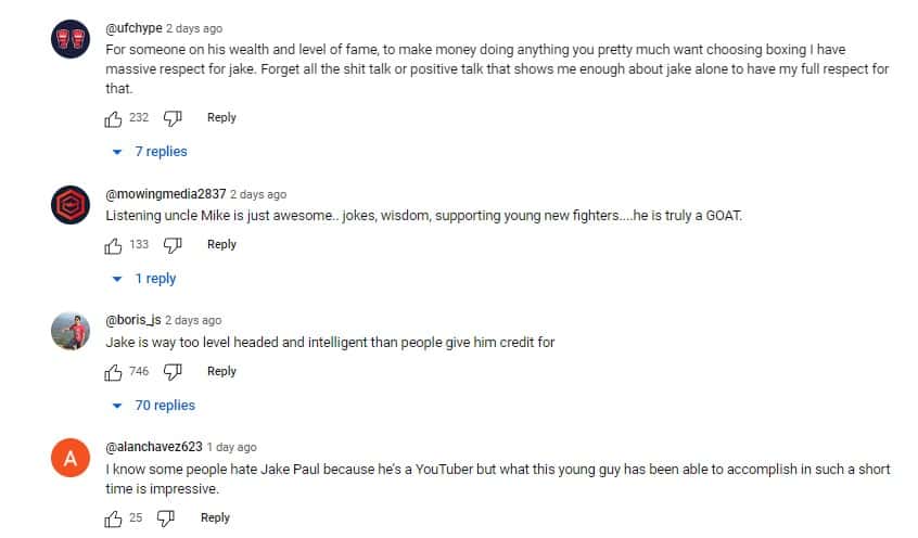 Comments on Jake Paul (@hotboxin with Mike Tyson/YouTube)