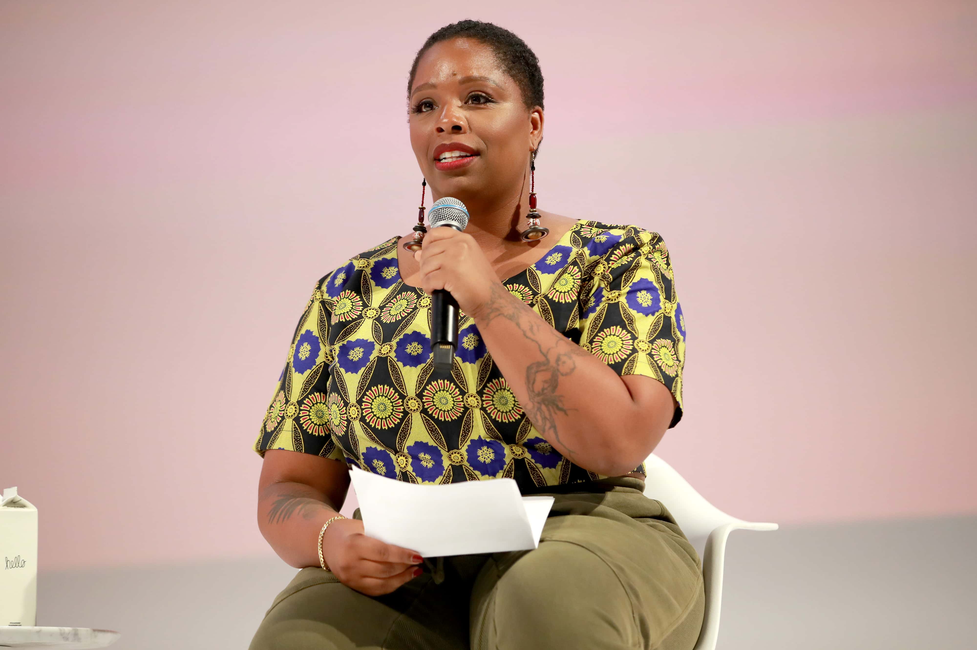 Patrisse Cullors speaks on stage at the Teen Vogue Summit 2019 at Goya Studios on November 02, 2019 in Los Angeles, California.