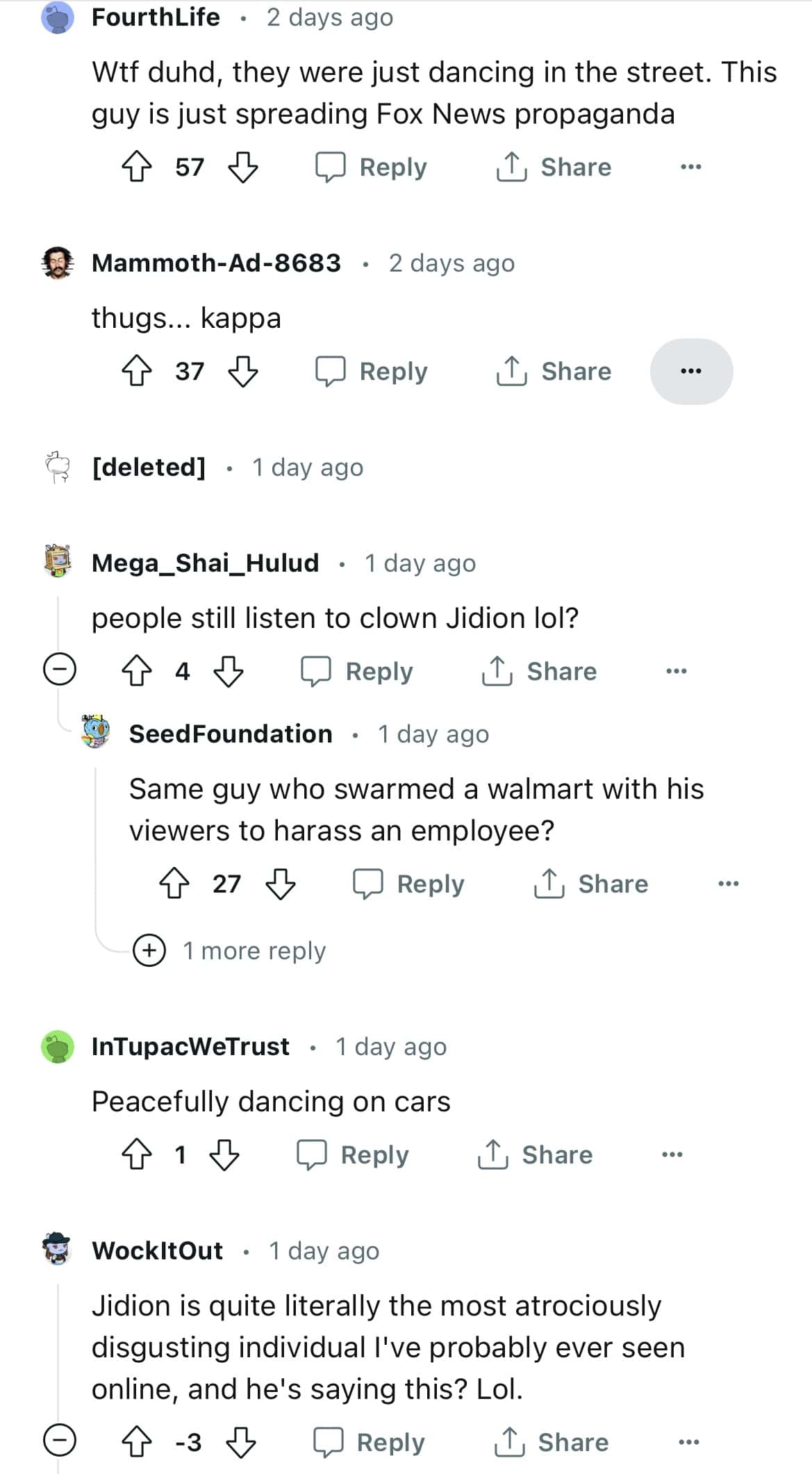 Comment section from JiDion's livestream  (reddit.com)