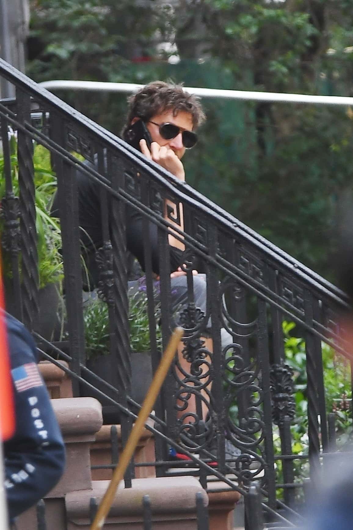 The Hangover star was spotted talking on his phone before the former actor showed up for their meetup (Backgrid)

