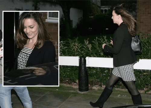 Kate Middleton wore a black and white Topshop dress – with a hemline that hit midthigh – along with a black cardigan, tights, and boots on her 25th birthday on January 9, 2007. (Getty Images)
