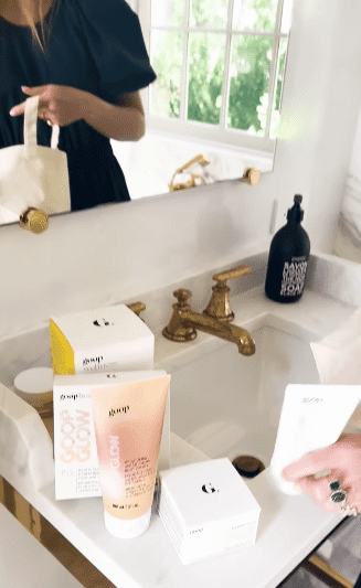 In the bathroom, Paltrow touts the soaking tub stocked with Goop products (gwynethpaltrow/Instagram)
