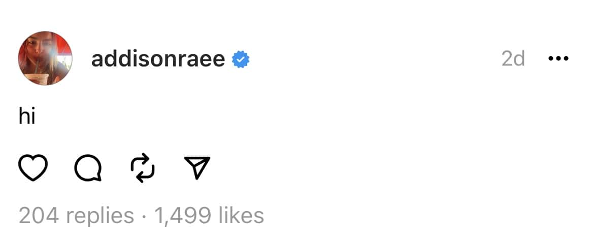 Addison Rae's first thread (@addisonraee/Threads)