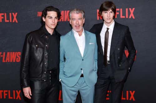 (L-R) Paris Brosnan, Pierce Brosnan and Dylan Brosnan attend the Los Angeles Premiere Of Netflix's 