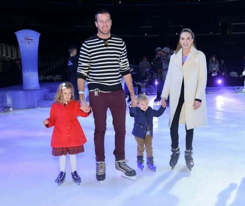 (L-R) Harper Grace Hammer, Armie Hammer, Ford Armand Douglas Hammer, and Elizabeth Chambers pose for portrait at 2019 Disney On Ice